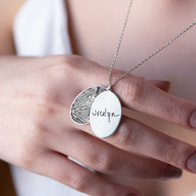 Load image into Gallery viewer, Personalized Fingerprint &amp; Handwriting Keepsake Necklace | Custom Oval Memorial in Sterling Silver, Gold, Rose
