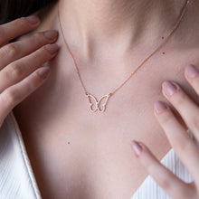 Load image into Gallery viewer, Personalized Butterfly Necklace - Custom Initial Jewelry with Birthstone in Silver, Gold &amp; Rose Gold
