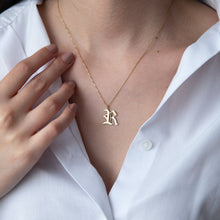 Load image into Gallery viewer, Solid Gold Old English Initial Necklace – Dainty Handmade Letter Pendant in Gold