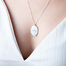 Load image into Gallery viewer, Personalized Fingerprint &amp; Handwriting Keepsake Necklace | Custom Oval Memorial in Sterling Silver, Gold, Rose