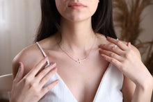 Load image into Gallery viewer, Shimmering Sterling Silver Cross Necklace - Dainty Minimalist Design for Her