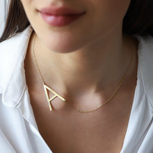 Load image into Gallery viewer, Gold &amp; Grace Sideways 8K Gold Initial Necklace - Personalized Large Letter with Birthstone Charm