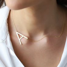 Load image into Gallery viewer, Gold &amp; Grace Sideways 8K Gold Initial Necklace - Personalized Large Letter with Birthstone Charm