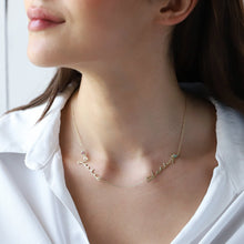 Load image into Gallery viewer, Personalized Two Name Necklace - Gold, Silver, or Rose Gold with Diamonds &amp; Birthstones | Meaningful Jewelry