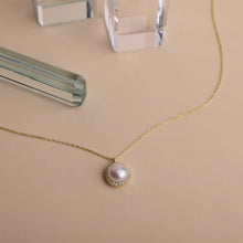 Load image into Gallery viewer, Radiant Pearl &amp; Diamond Necklace - Dainty Freshwater Beauty