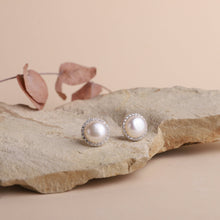 Load image into Gallery viewer, Elegant Sparkle Pave Earrings - Stunning Silver Pearl &amp; Cubic Zirconia Studs