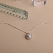 Load image into Gallery viewer, Radiant Pearl &amp; Diamond Necklace - Dainty Freshwater Beauty