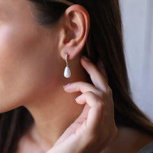 Load image into Gallery viewer, Luxe Pearl Huggie Hoops with Sparkling CZ Diamonds