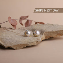 Load image into Gallery viewer, Elegant Sparkle Pave Earrings - Stunning Silver Pearl &amp; Cubic Zirconia Studs