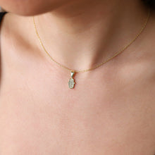 Load image into Gallery viewer, Hamsa Charm Necklace - 14K Gold Hand of Fatima with Pave CZ Diamonds, Dainty Layered Protection Jewelry
