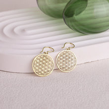 Load image into Gallery viewer, Radiant Flower of Life Earrings: Exquisite Gold, Rose, and Sterling Silver Design