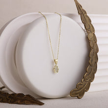 Load image into Gallery viewer, Hamsa Charm Necklace - 14K Gold Hand of Fatima with Pave CZ Diamonds, Dainty Layered Protection Jewelry
