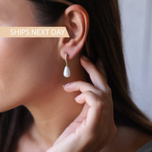 Load image into Gallery viewer, Luxe Pearl Huggie Hoops with Sparkling CZ Diamonds