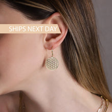 Load image into Gallery viewer, Radiant Flower of Life Earrings: Exquisite Gold, Rose, and Sterling Silver Design
