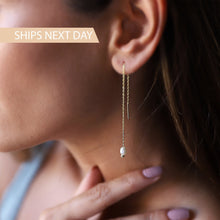 Load image into Gallery viewer, Elegant Pearl Dangle Bridal Earrings | Freshwater Long Chain Design