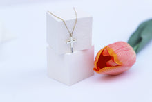 Load image into Gallery viewer, Gleam &amp; Grace Custom Gold Cross Necklace - Dainty 14Kt Gold Filled Design for Meaningful Gifts