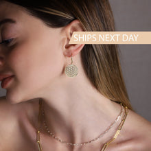 Load image into Gallery viewer, Radiant Flower of Life Earrings: Exquisite Gold, Rose, and Sterling Silver Design