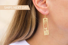 Load image into Gallery viewer, Sunshine Co. Sunrise Wave Dangle Earrings - Gold Boho Rectangle Drops for Women