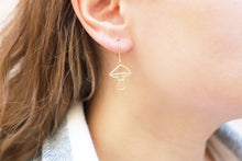 Load image into Gallery viewer, Gleaming Gold Dangle Earrings with Enchanting Mushroom Design