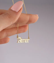 Load image into Gallery viewer, GoldGlow Personalized 14k Gold Old English Name Necklace - Custom Gothic Style Gift