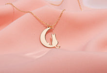 Load image into Gallery viewer, Moonlit Whiskers Sterling Silver Cat on Moon Necklace - Enchanting Celestial Jewelry Gift