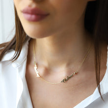 Load image into Gallery viewer, Personalized Two-Name Necklace in 14K Gold, Sterling Silver &amp; Rose Gold with Diamonds and Birthstones | Custom Jewelry