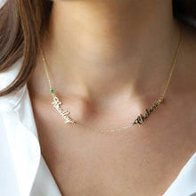 Load image into Gallery viewer, Personalized Two-Name Necklace in 14K Gold, Sterling Silver &amp; Rose Gold with Diamonds and Birthstones | Custom Jewelry