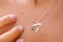 Load image into Gallery viewer, SilverGoldandRose Hummingbird Birthstone Necklace • Gold Bird Jewelry with Beaded Chain for Good Luck &amp; Love