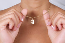 Load image into Gallery viewer, Figaro Chain Necklace with Custom Old English Initial - Unique Gothic Letter Jewelry for Him &amp; Her