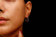 Load image into Gallery viewer, Silver Luxe Rectangle Link Huggie Hoop Earrings - Dazzling Sterling Silver Design