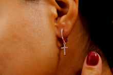 Load image into Gallery viewer, Cross Huggie Hoop Earrings with Dazzling CZ Diamonds