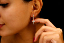 Load image into Gallery viewer, Cross Huggie Hoop Earrings with Dazzling CZ Diamonds