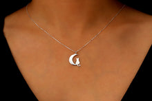 Load image into Gallery viewer, Moonlit Whiskers Sterling Silver Cat on Moon Necklace - Enchanting Celestial Jewelry Gift