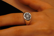 Load image into Gallery viewer, 14K Gold Flower of Life Signet Ring - Stunning Sterling Silver Jewelry