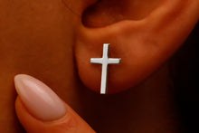 Load image into Gallery viewer, Cross Stud Earrings in 925 Sterling Silver by SilverGoldandRose