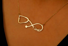 Load image into Gallery viewer, Personalized Stethoscope Necklace | 14K Gold Vermeil &amp; Sterling Silver | Unique Medical Jewelry by SilverGoldandRose