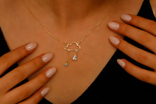 Load image into Gallery viewer, Cloud Nine Jewelry Sterling Silver Rainy Cloud Necklace with Diamond &amp; Turquoise Weather Pendant