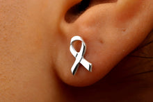 Load image into Gallery viewer, Celebrate Cancer Survivors Ribbon Stud Earrings in 925 Sterling Silver