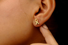 Load image into Gallery viewer, Celebrate Cancer Survivors Ribbon Stud Earrings in 925 Sterling Silver