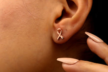 Load image into Gallery viewer, Celebrate Cancer Survivors Ribbon Stud Earrings in 925 Sterling Silver