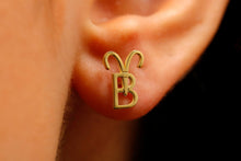 Load image into Gallery viewer, Personalized Sterling Silver Initial &amp; Zodiac Sign Stud Earrings | Unique, Meaningful Jewelry