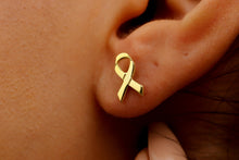 Load image into Gallery viewer, Celebrate Cancer Survivors Ribbon Stud Earrings in 925 Sterling Silver