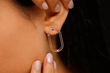 Load image into Gallery viewer, Shimmering Oval Ear Jacket Earrings – Silver, Gold, &amp; Rose Gold Elegance