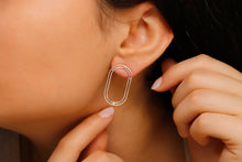 Load image into Gallery viewer, Shimmering Oval Ear Jacket Earrings – Silver, Gold, &amp; Rose Gold Elegance
