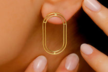 Load image into Gallery viewer, Shimmering Oval Ear Jacket Earrings – Silver, Gold, &amp; Rose Gold Elegance