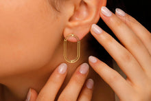 Load image into Gallery viewer, Shimmering Oval Ear Jacket Earrings – Silver, Gold, &amp; Rose Gold Elegance
