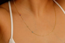 Load image into Gallery viewer, Gold Letter Birthstone Initial Necklace | Handmade Sideways Design | Unique Anniversary &amp; Birthday Gift in Sterling Silver