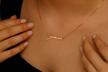 Load image into Gallery viewer, Personalized 14K Gold Vermeil Name Necklace in Autumn Font | Unique Custom Jewelry by SilverGoldandRose