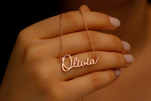 Load image into Gallery viewer, Personalized 14K Gold Vermeil Name Necklace in Autumn Font | Unique Custom Jewelry by SilverGoldandRose