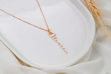 Load image into Gallery viewer, Silver Custom Name Charm Necklace | Personalized Vertical Nameplate Jewelry in Rose Gold